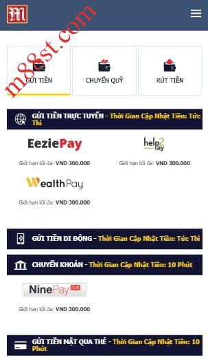 Hướng dẫn gửi tiền vào nhà cái M88